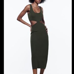 Zara Cut Out Midi Dress - Dark Olive